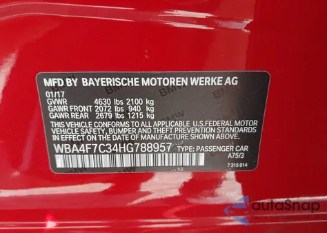 2017 BMW 430I Gran Coupe из США, поврежденный, VIN WBA4F7C34HG788957